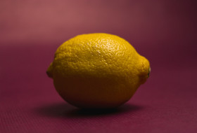 Stock Image: yellow lemon lime on a pink background